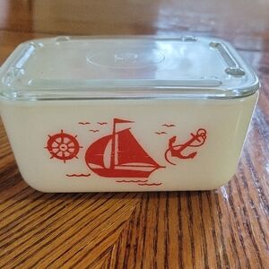 1920s Milk Glass Fridgie / Butter Dish with Lid